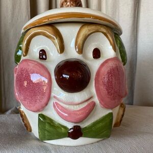 1957~Los Angeles Potteries Vintage Clown Face Cookies All Over Cookie Jar